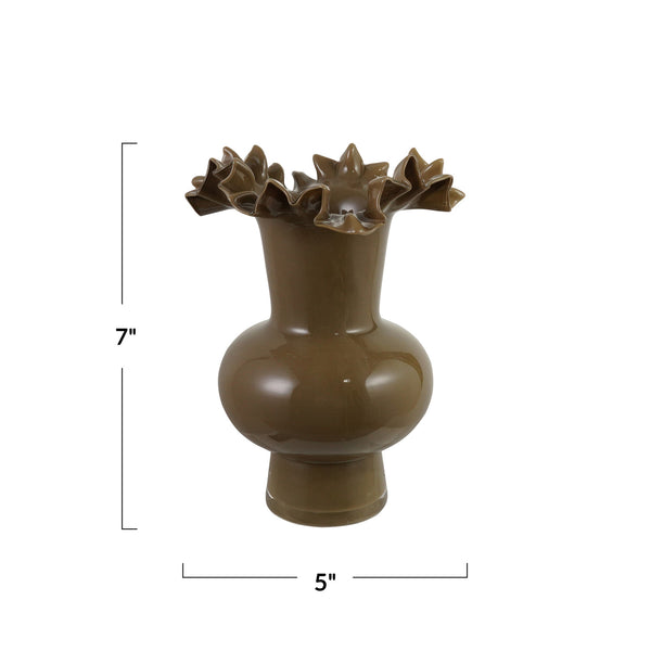 Olive Opaque Footed Vase
