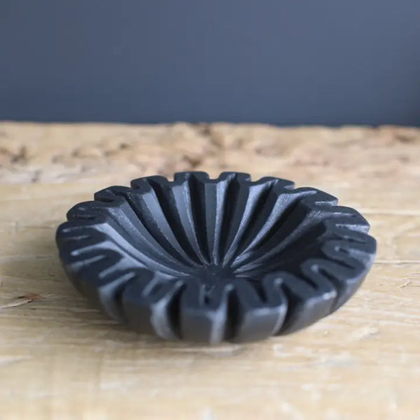 Black Marble Fluted Scalloped Bowl - Small