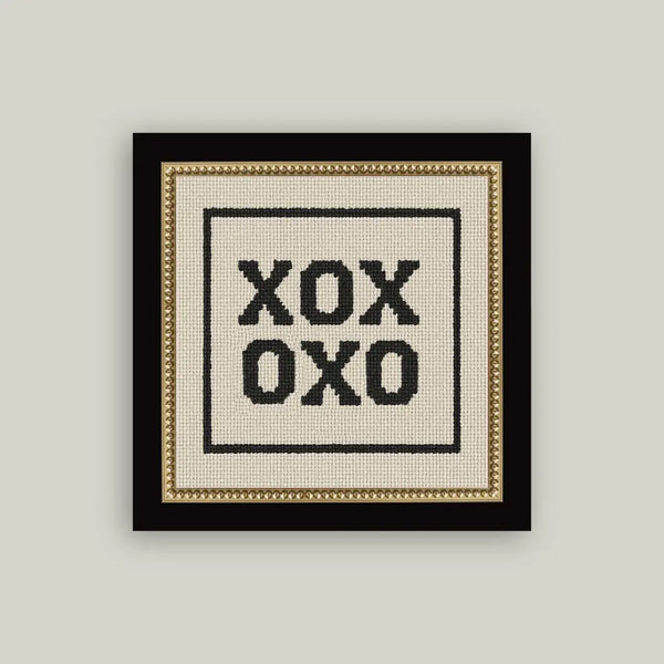 Framed Cross Stitch XOXO Antique Print