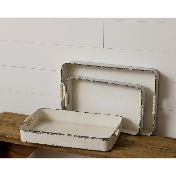 Distressed White Metal Tray