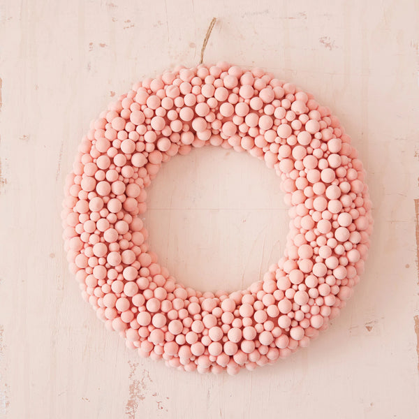 Round Flocked Foam Ball Wreath - Pink