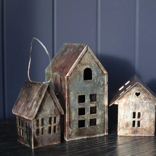 Decorative Tin Holiday Houses - Set Of Five