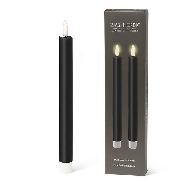 Black LED Taper Candle Set