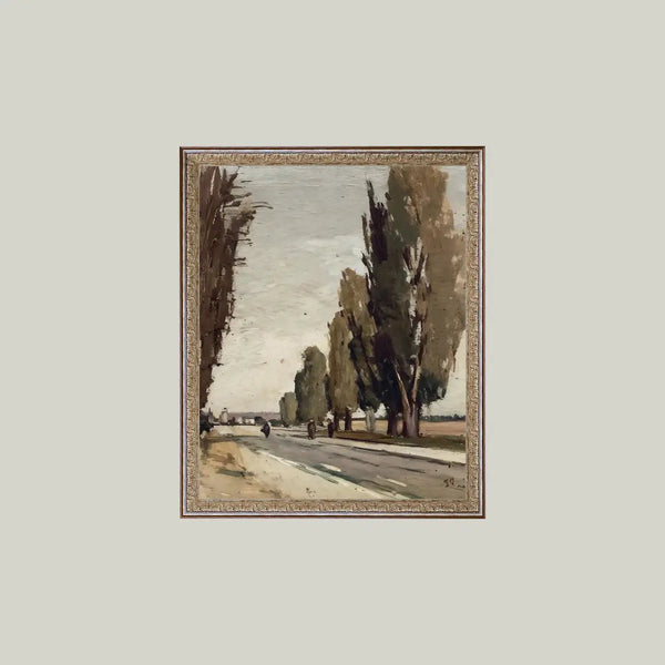 European Tree Lane Framed Antique Art