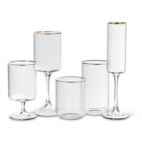 Tight Vertical Optic Goblet Glass Set - Gold