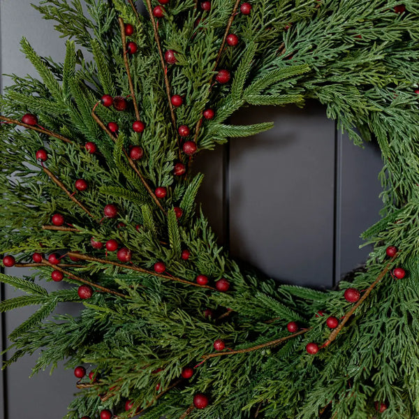 Red Plum Berry Norfolk Cypress Real Touch Wreath - 34"