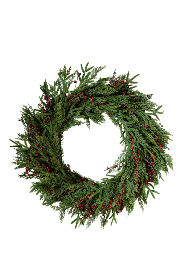Red Plum Berry Norfolk Cypress Real Touch Wreath - 34"