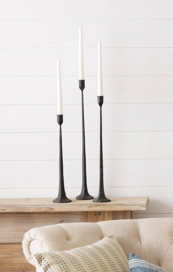 Hand Forged Metal Candle Holder Set - Black