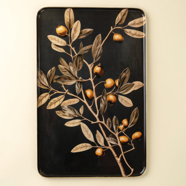 Large Golden Olive Enameled Tray