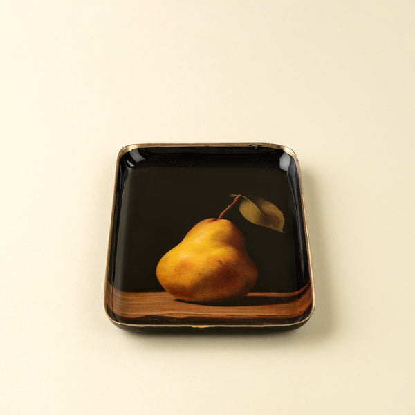 Small Pear Still Life Enameled Tray