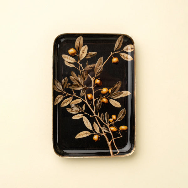 Small Golden Olive Enameled Tray