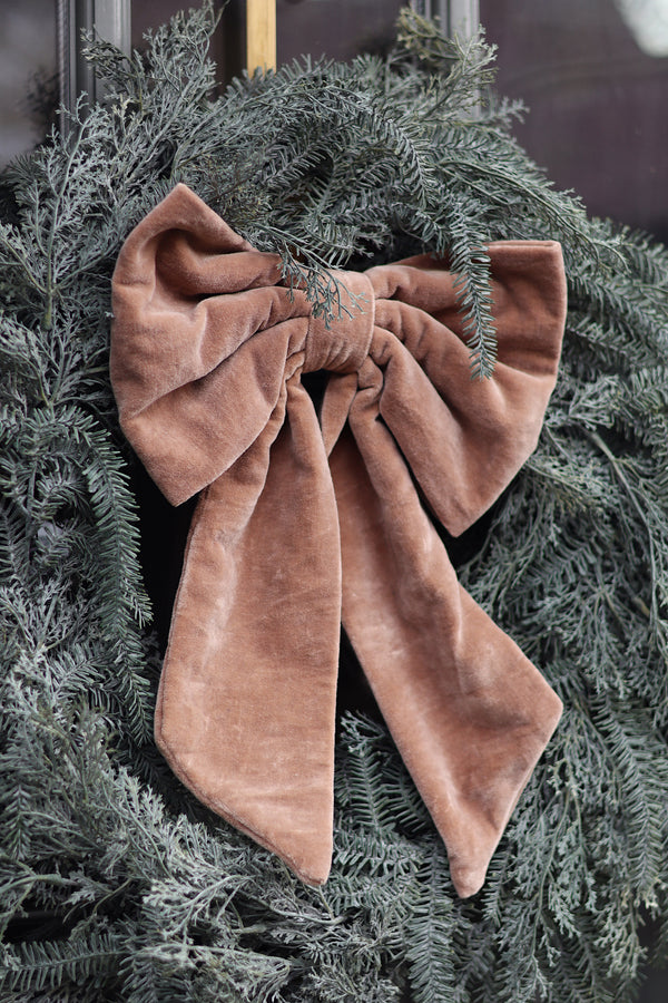 Velvet Hanging Bow - Latte