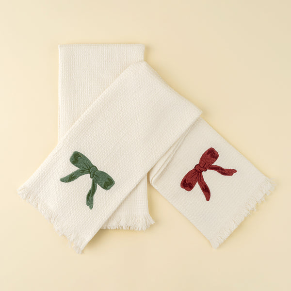 Embroidered Bow Hand Towel Set