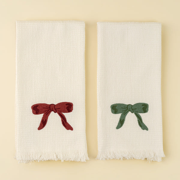 Embroidered Bow Hand Towel Set