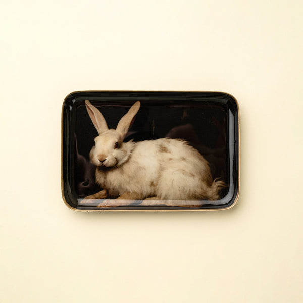 Small White Hare Enameled Tray