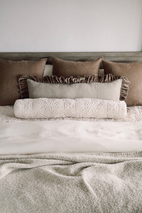 Velvet Cutwork Bolster - Ivory