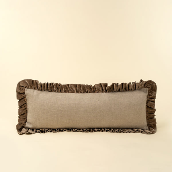 Velvet Ruffle Linen Pillow - Chocolate