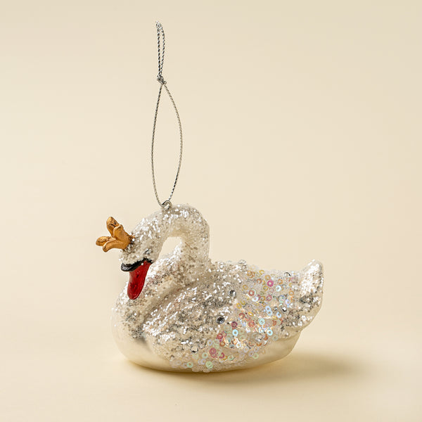 Winter Swan Glass Ornament