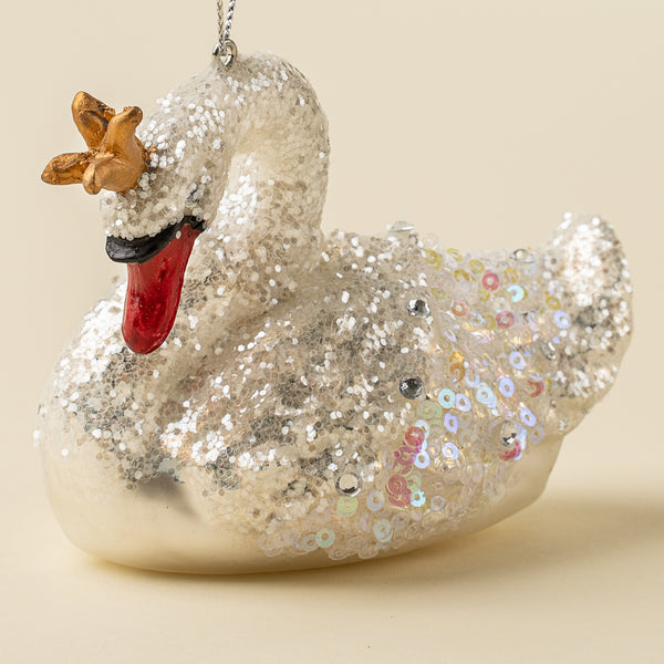 Winter Swan Glass Ornament