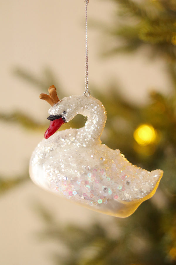 Winter Swan Glass Ornament