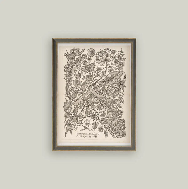 Paisley Sketch Framed Antique Art