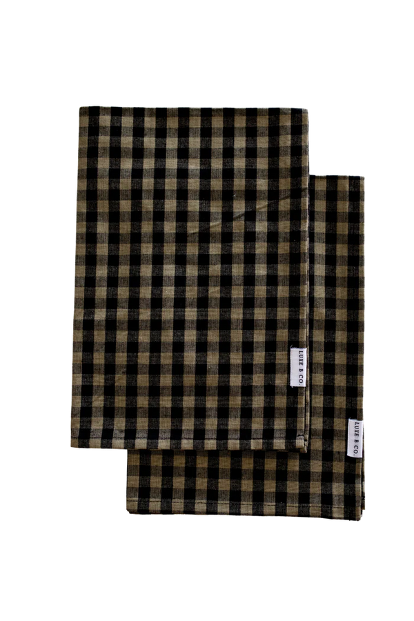 Olive Green Gingham Kitchen Dish Towels