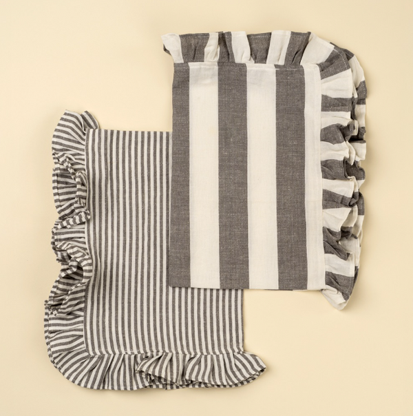Ruffle Stripe Tea Towels - Grey