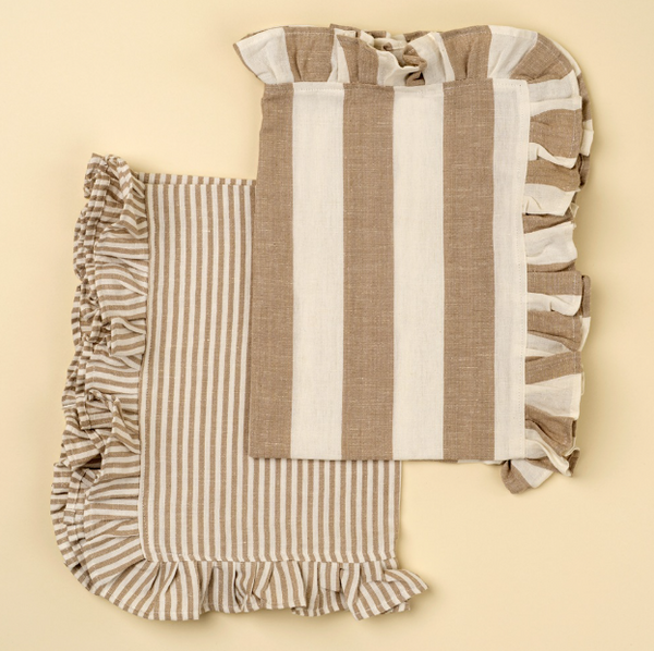 Ruffle Stripe Tea Towels - Beige