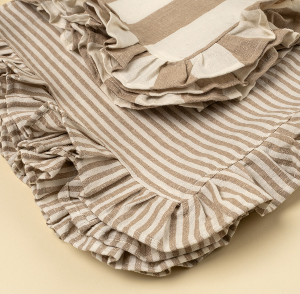 Ruffle Stripe Tea Towels - Beige