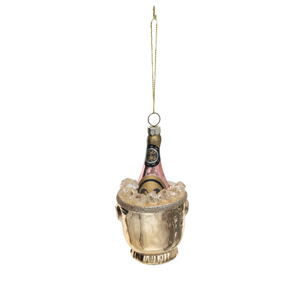 Glass Ice Bucket & Champagne Ornament
