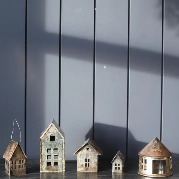 Decorative Tin Holiday Houses - Set Of Five