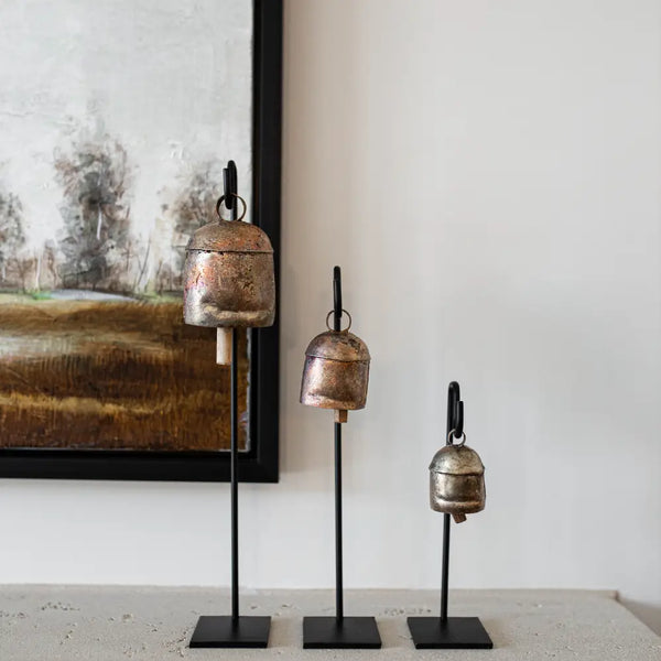 Vintage Inspired Iron Bell Stands - Set Of Three