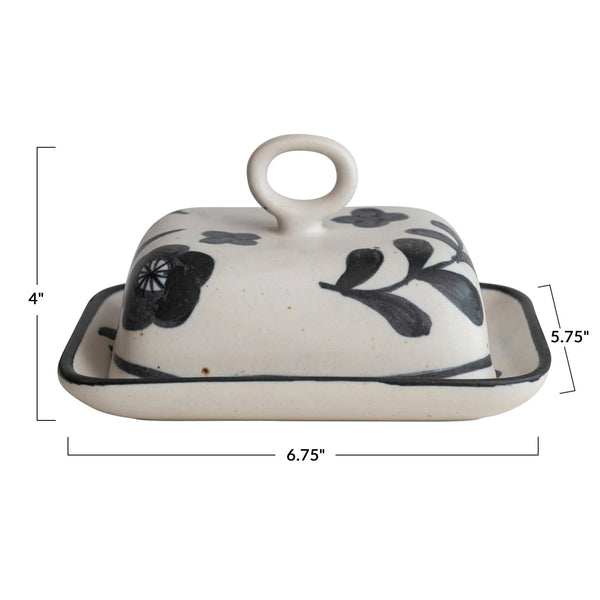 Hand-Painted Stoneware Butter Dish