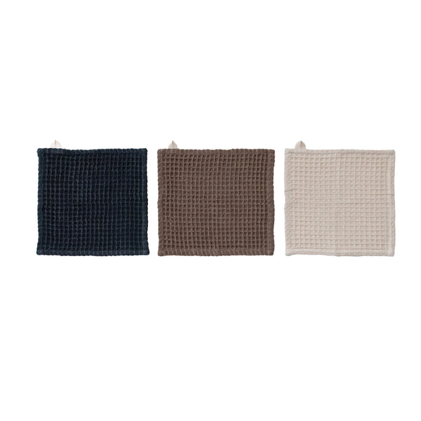 Wooden Footed Serving Board & Waffle Weave Dishcloths Set