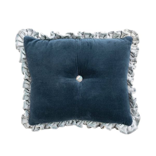 Blue Velvet Tufted Lumbar Pillow