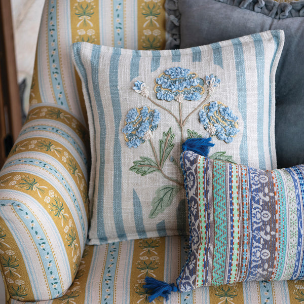 Blue Velvet Tufted Lumbar Pillow