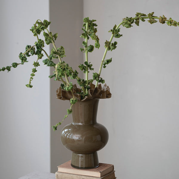Olive Opaque Footed Vase