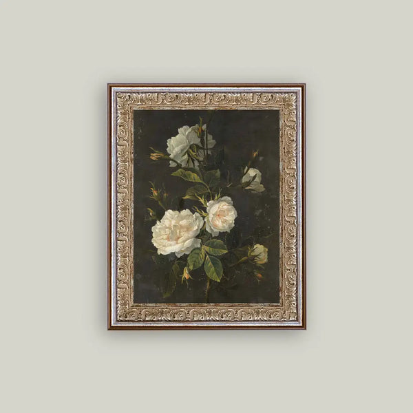 Moody Still Life Rose Framed Antique Art