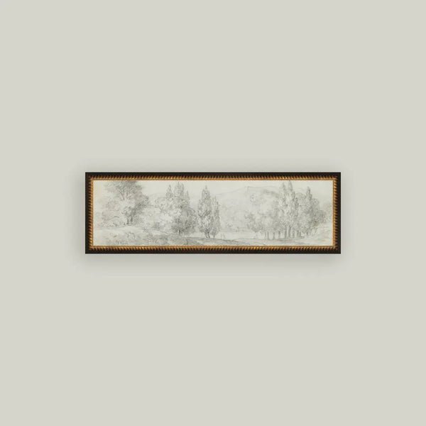 Framed Antique Art - Country Meadow Sketch